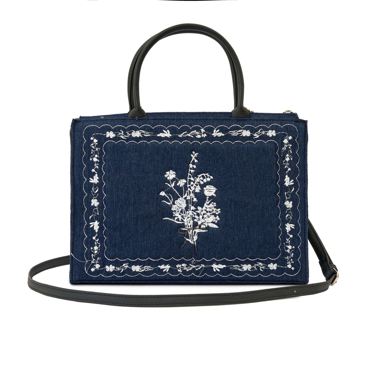 Flowers Bed Medium Artbook vegan leather embroidered designed hand bag made in vietnam denim