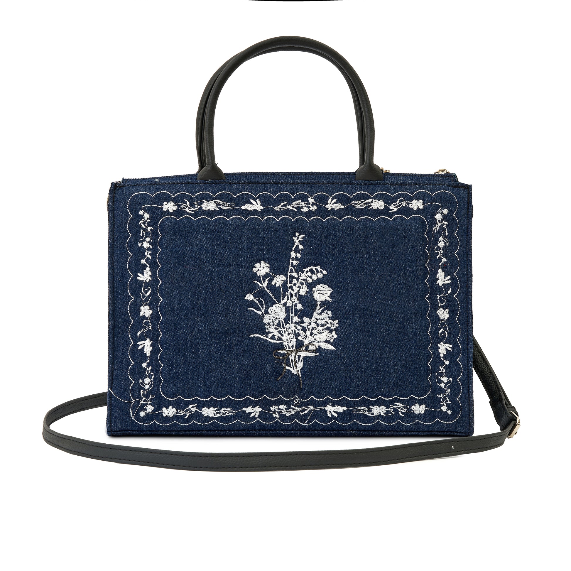 Flowers Bed Medium Artbook vegan leather embroidered designed hand bag made in vietnam denim