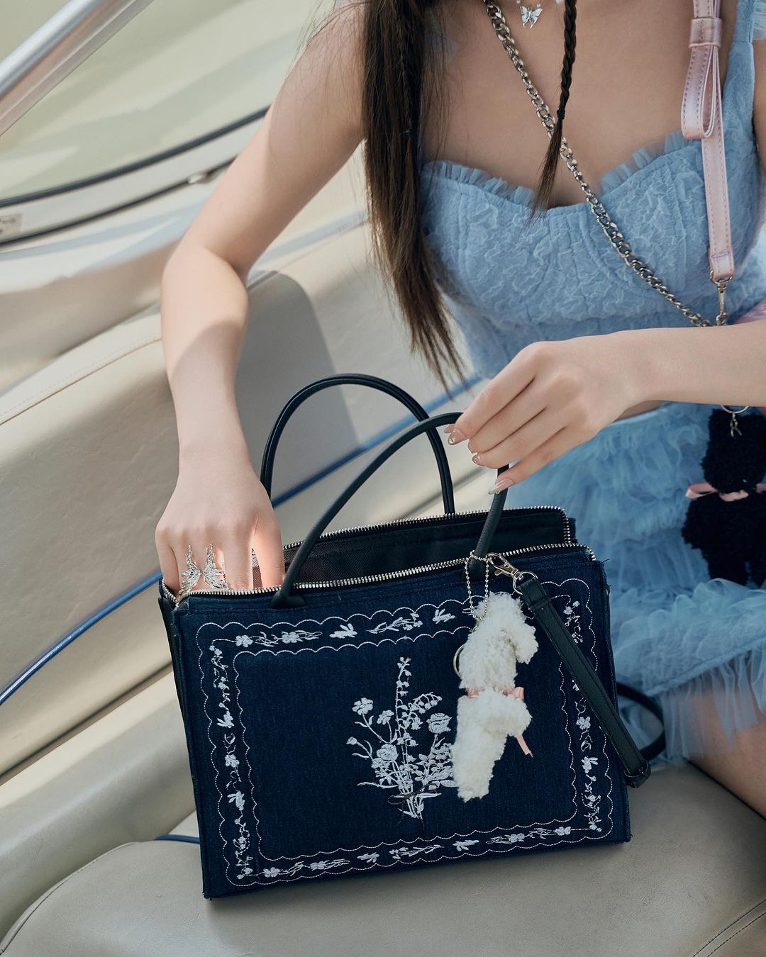 Flowers Bed Medium Artbook vegan leather embroidered designed hand bag made in vietnam
