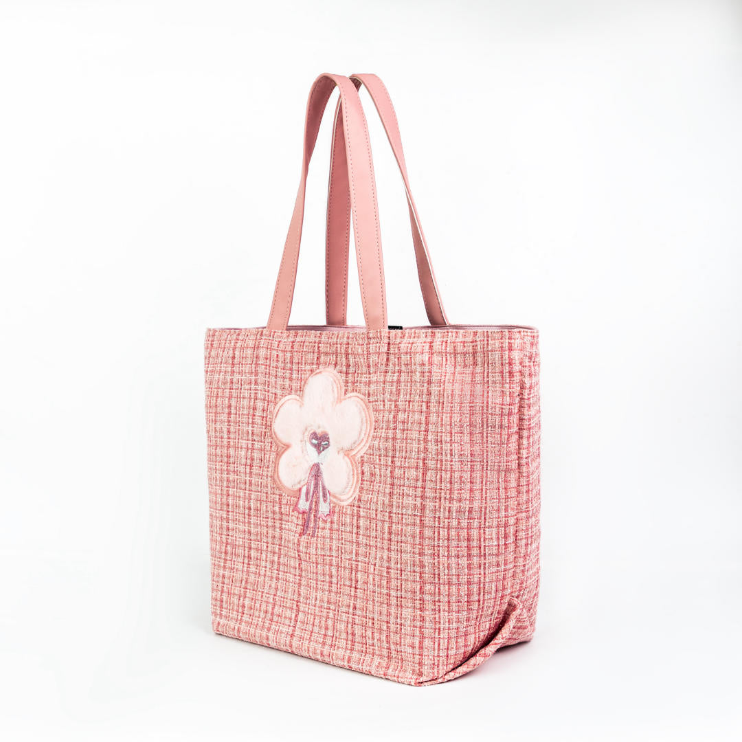 ngaos_black_hole_tweed_flower_emboidery_tote_bag_pink